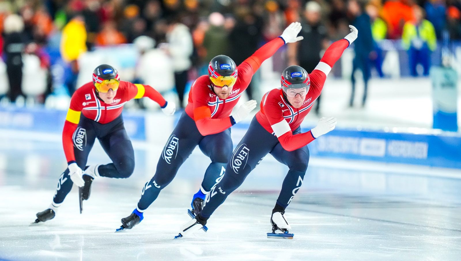 De norske sprintguttene gav alt under  søndagens lagsprint i Heerenveen. Foto: Douwe Bijlsma